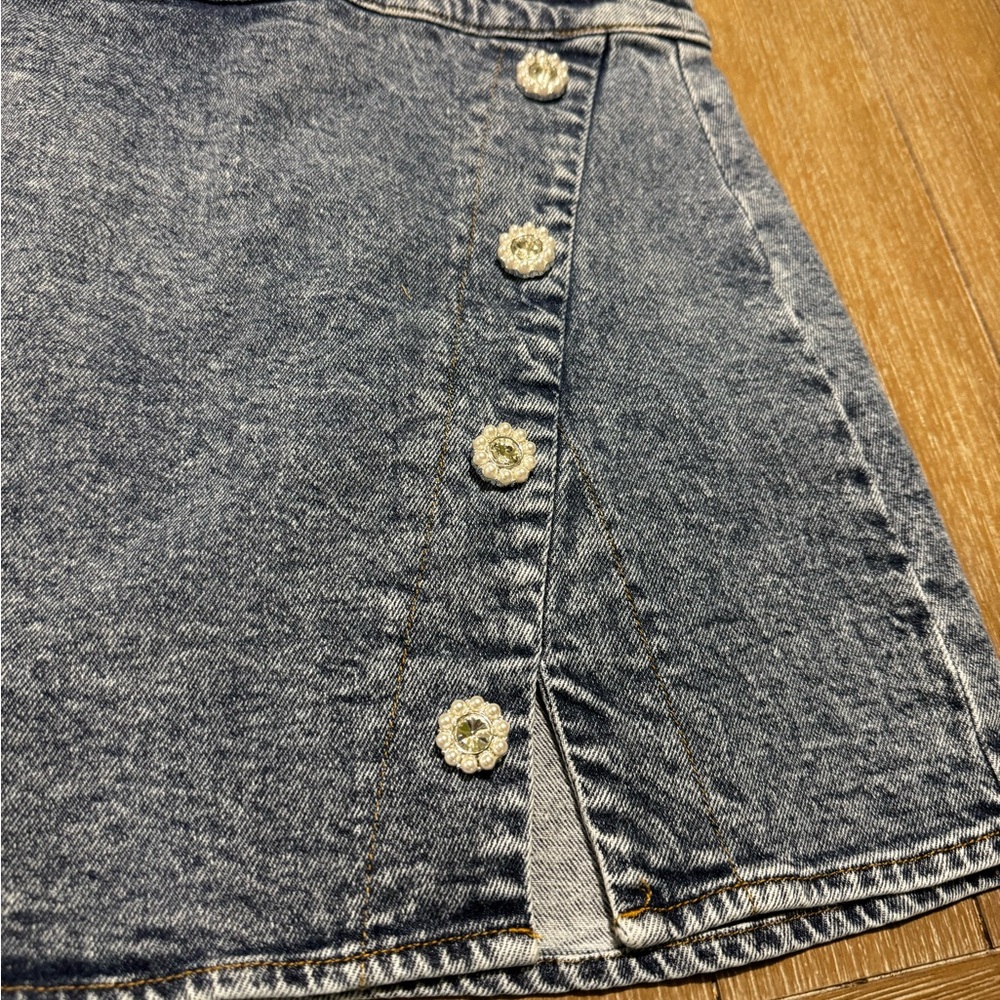 GB Girls Blue Button-Front Mini Skirt - Picture 3 of 9